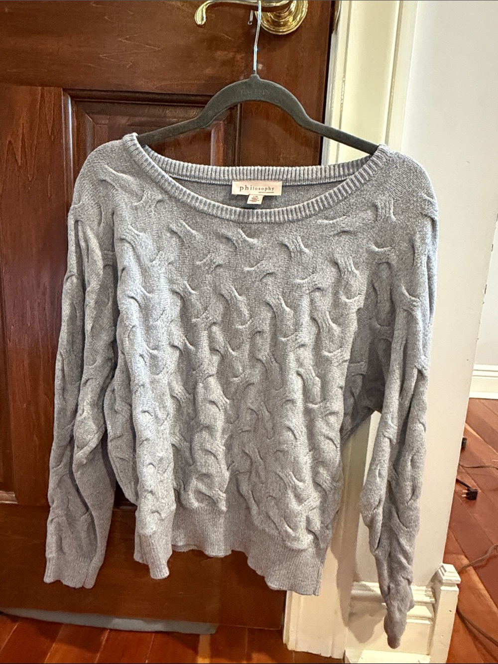 Philosophy Light Gray Cable Crewneck Sweater